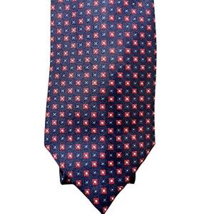BROOKS BROTHERS 346  Men’s Neck Tie Silk USA  Italy Geometric Red White Navy